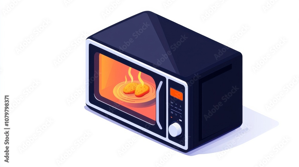 Modern Microwave Oven with Hot Steaming Potatoes Graphic Illustration Modern Microwave Oven with Hot Steaming Potatoes Graphic Illustration