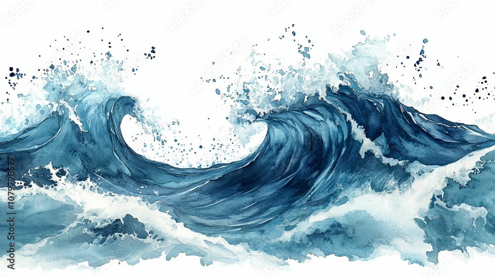 Watercolor Painting of Two Crashing Ocean Waves Watercolor Painting of Two Crashing Ocean Waves
