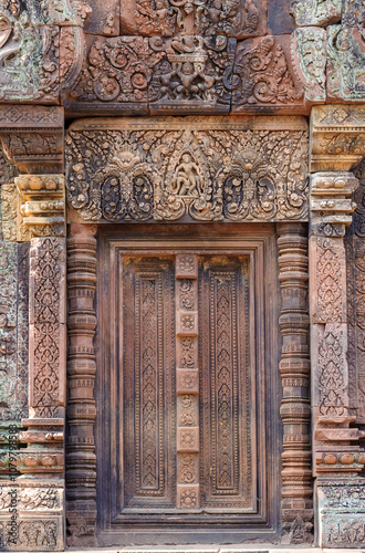 Bas-relief Sculpture at prasat Banteay Srei  Siem Reap  Cambodia.