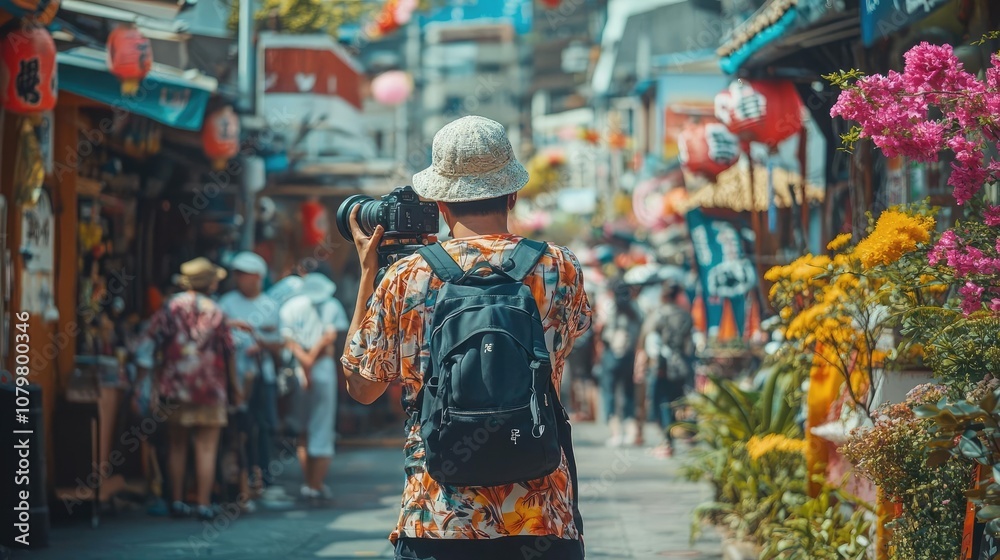 A traveler photographing street performers, capturing local culture A traveler photographing street performers, capturing local culture