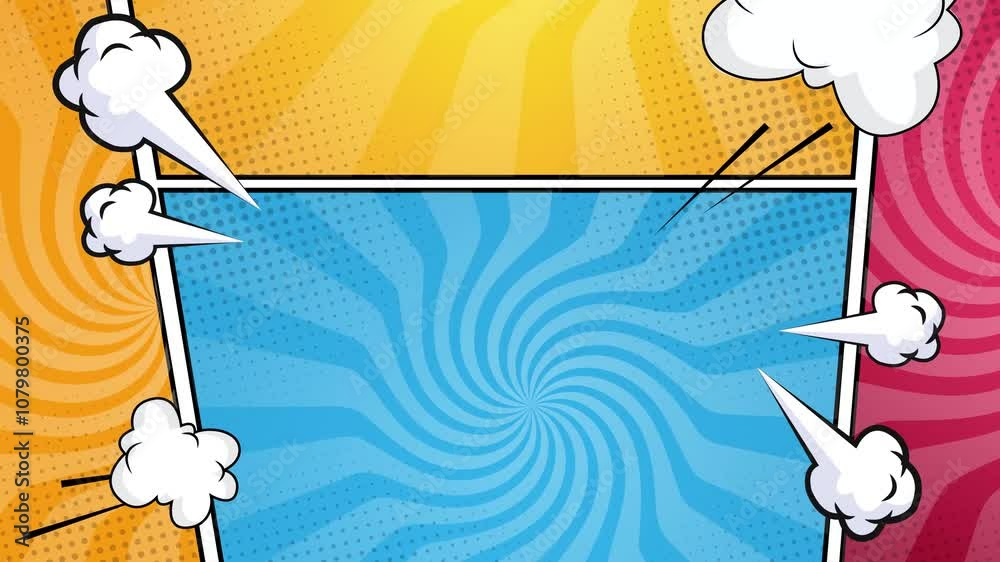 simple bright comic style background filled with explosive effects seamless 4k video background motion pop art design