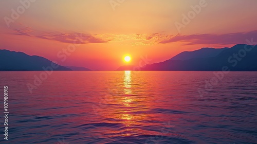 Serene Sunset Over Mountainous Waterway