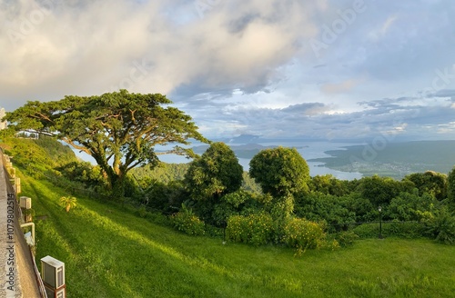 Tagaytay, Philippines panoramic  landscape with tree and Taal Lake after the Tsunami on 10 20 2024.