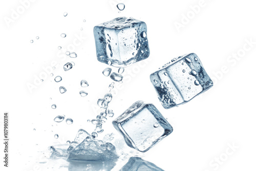 Flying ice cube on transparent Background 