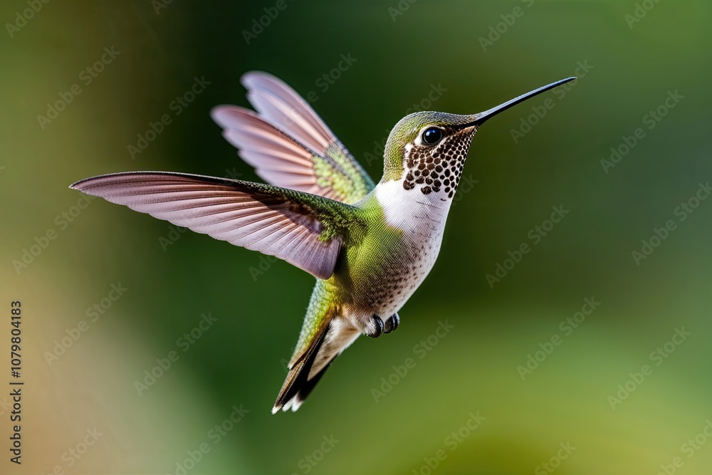 Fototapeta premium Close-Up Portrait of an Isolated Hummingbird in Flight