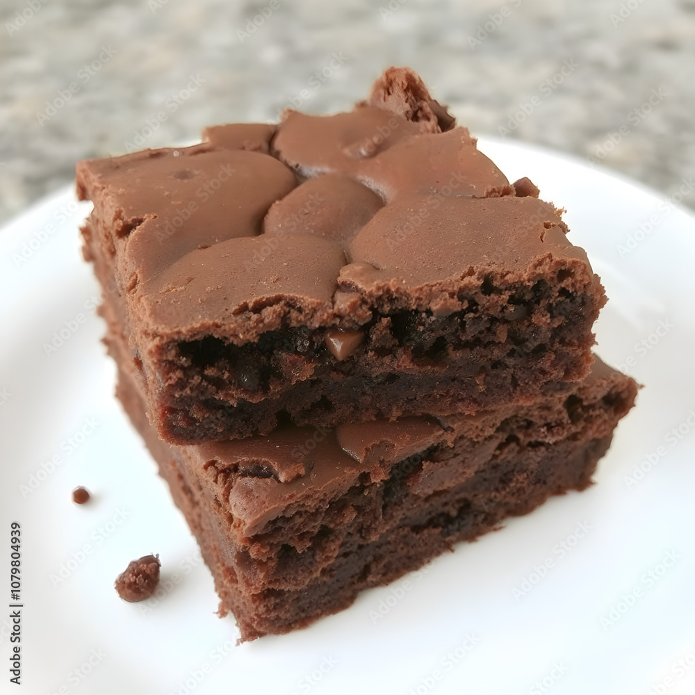 Dos brownies muy ricos, uno encima del otro Dos brownies muy ricos, uno encima del otro