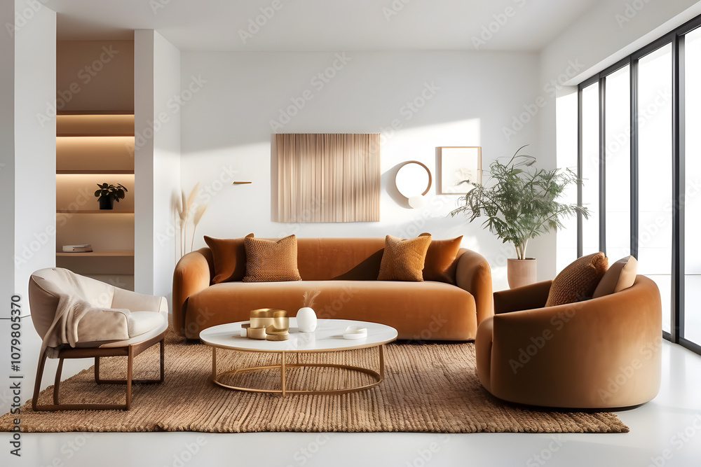 Hyper realistic and creative image for modern interior room design with warm and white background Hyper realistic and creative image for modern interior room design with warm and white background
