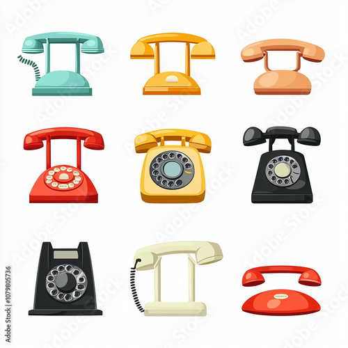 Phone icons collection. Contact us symbol. Call sign. Cell phone pictogram black & white isolated on white background. Vector illustration