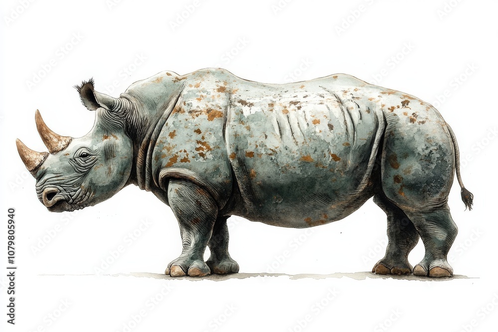 Obraz premium A stylized illustration of a rhinoceros, showcasing its unique features and textures.