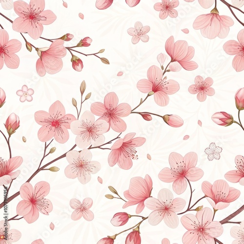 Swaying Sakura Blossom Seamless Pattern