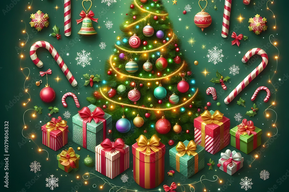 Green Christmas background with fir branches and decorations. with copyspace Green Christmas background with fir branches and decorations. with copyspace