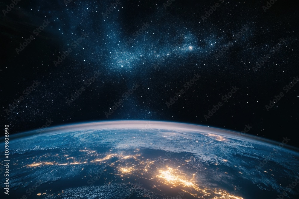 Obraz premium Breathtaking view of the earth from space with glowing cities and a starry night sky