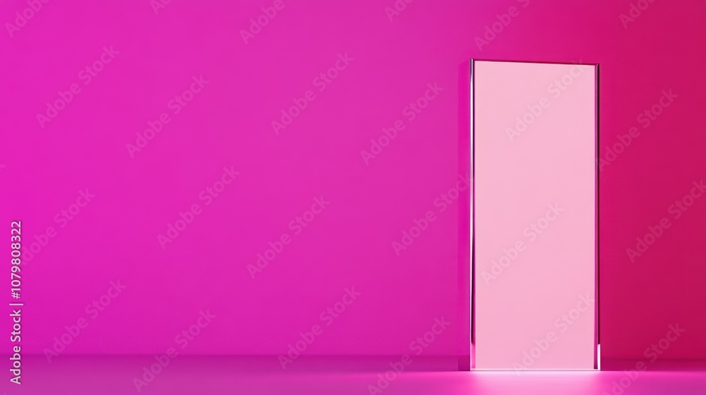A minimalist pink room featuring a sleek door against a vibrant wall. A minimalist pink room featuring a sleek door against a vibrant wall.