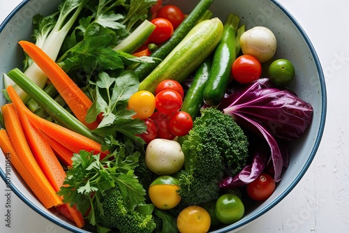 Vibrant Fresh Vegetable Medley Bowl on White Background