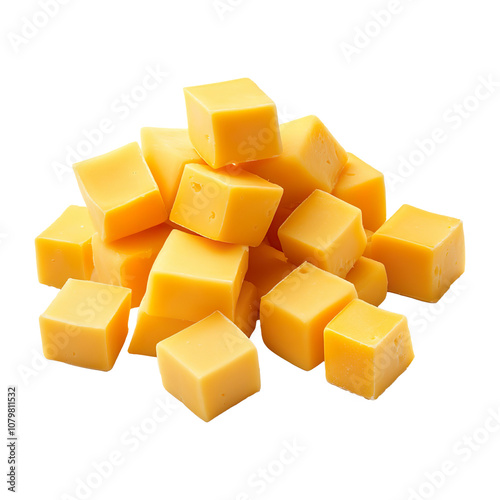 Cheddar cheese cubes isolated on transparent background