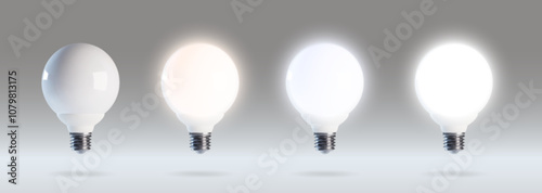 3d led bulb lamp. Smart cfl with light temperature glowing mockup. Realistic incandescent spot with warm and cold advertising promo compare. Different type of lightbulb spectrum