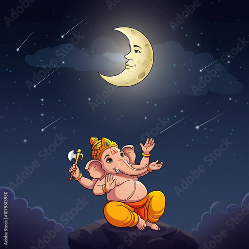 Young Lord Ganesha joyfully...
