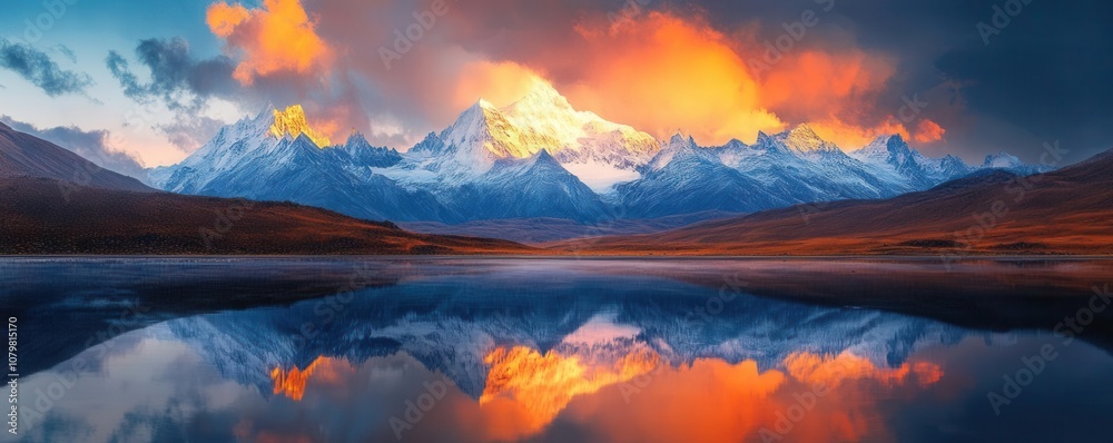 Breathtaking mountain reflection at sunset with vibrant colors and serene lake view.