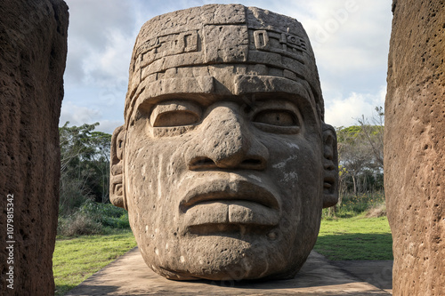 Mesoamerican Olmec Colossal Head Modern Exhibition Venta Museum Tabasco photo