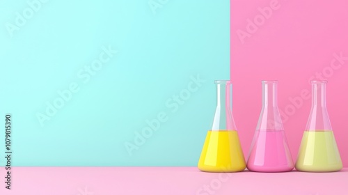 Create a vibrant and adorable laboratory scene with colorful flasks and test tubes for engaging scientific exploration