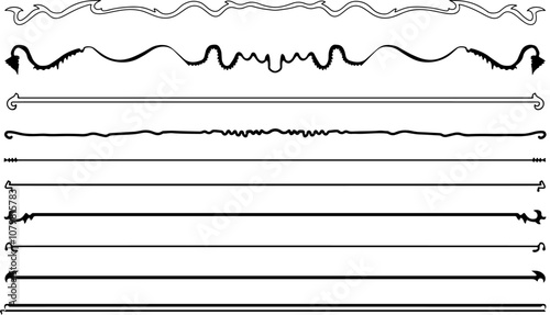 Set of elegant decorative vector border lines and dividers in various ornate and wavy styles, perfect for invitations, web design, decorative stationery, and creative projects