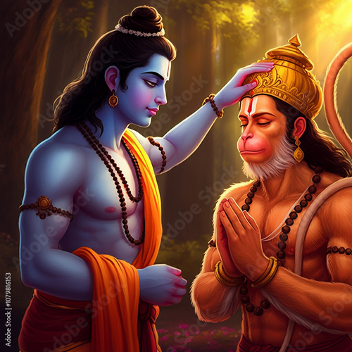 Lord Rama blessing Lord Han...