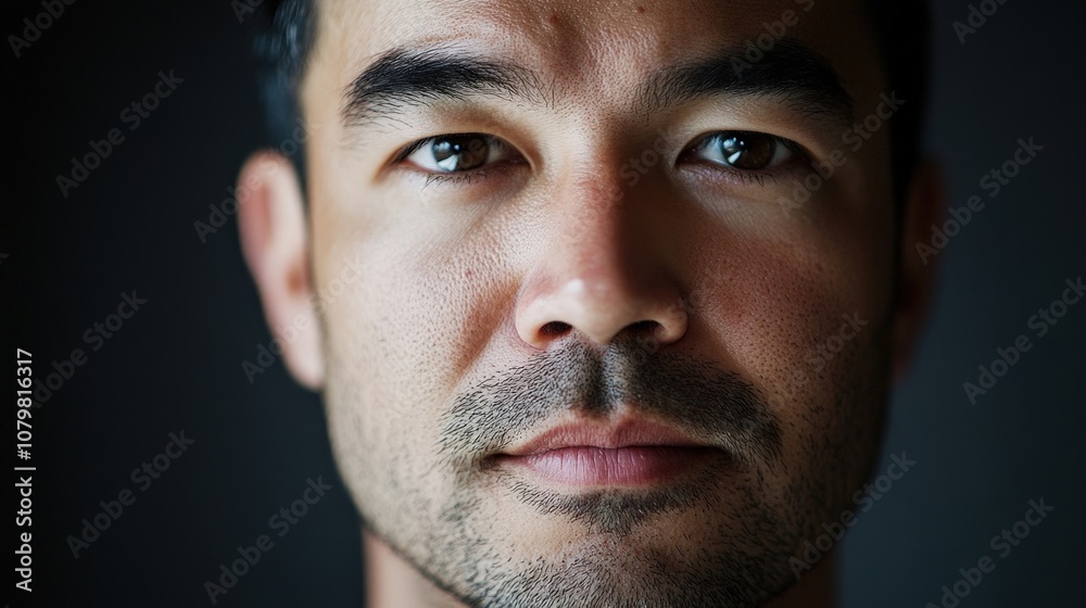 Closeup portrait of a serious-looking asian man with intense eyes Closeup portrait of a serious-looking asian man with intense eyes
