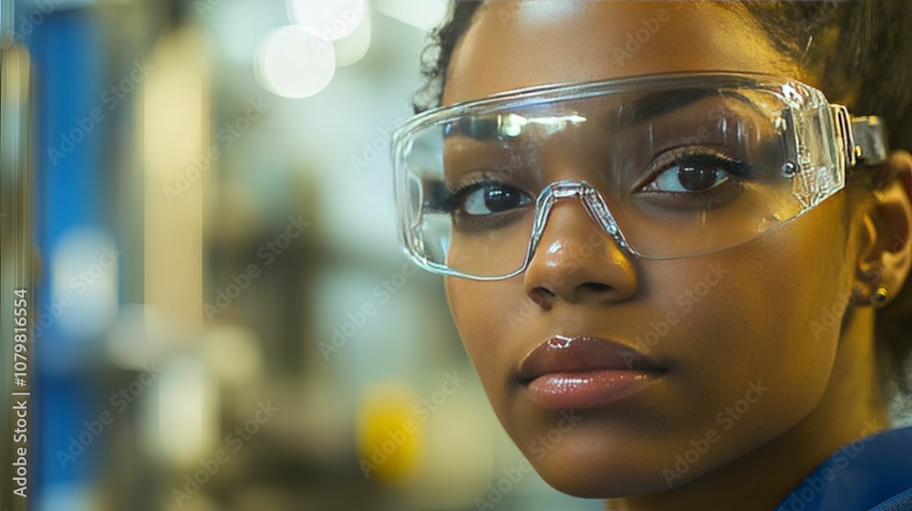 Close-up Portrait of a Woman Wearing Safety Glasses Close-up Portrait of a Woman Wearing Safety Glasses