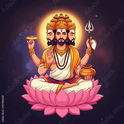 Lord Brahma seated on a lot...