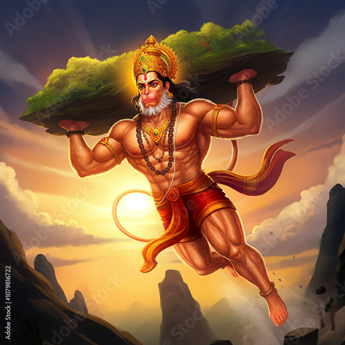 Lord Hanuman lifting the Sa...
