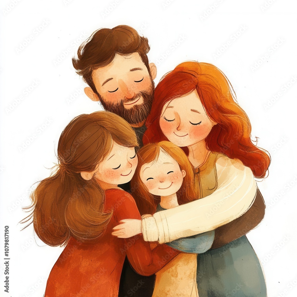 Illustration of a family sharing a joyful moment, isolated on white, happiness, illustration, warmth Illustration of a family sharing a joyful moment, isolated on white, happiness, illustration, warmth