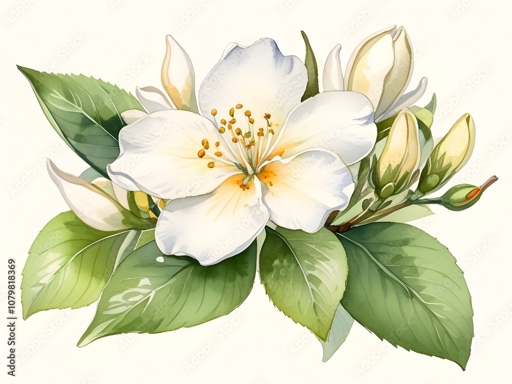 Obraz premium Jasmine Watercolor Flower Nature Art