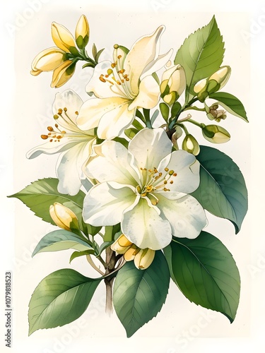 Jasmine Watercolor Flower Nature Art