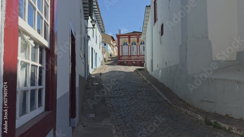 Walking through cobblestone streets in colonial Minas Gerais, Brazil