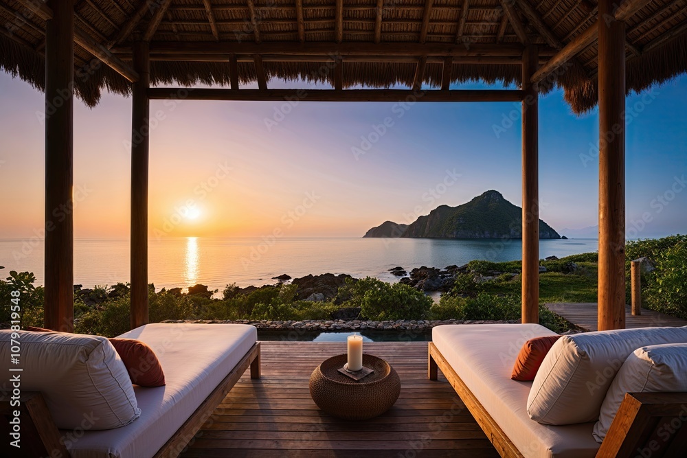 Fototapeta premium Idyllic Island Escape for Peaceful Sunrise Retreat
