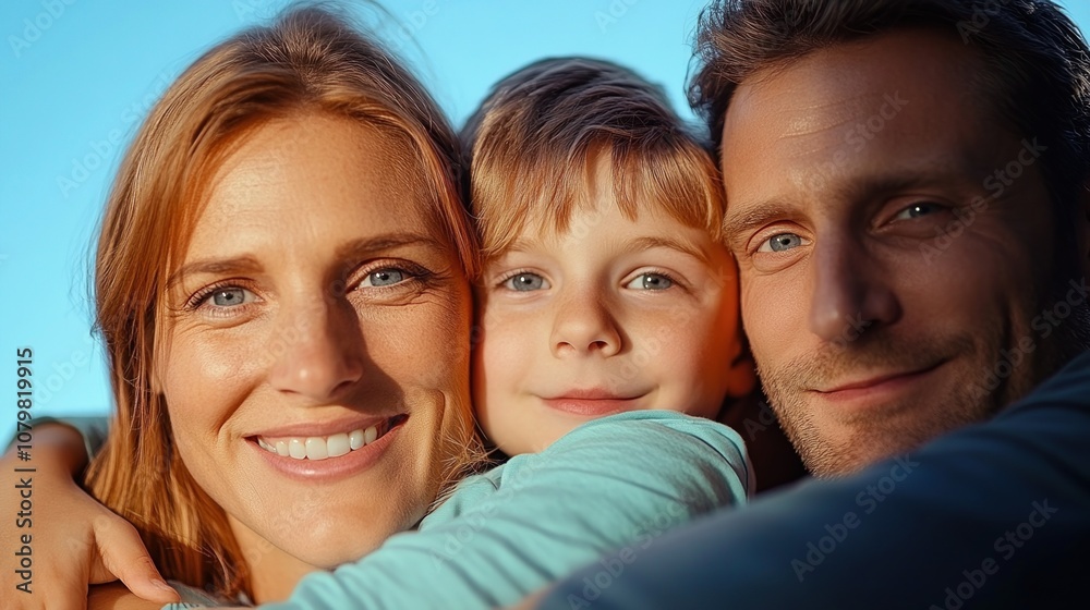 Family Enjoying a Joyful Moment Outdoors With Bright Smiles, Embracing Each Other Under a Clear Blue Sky During a Sunny Afternoon Family Enjoying a Joyful Moment Outdoors With Bright Smiles, Embracing Each Other Under a Clear Blue Sky During a Sunny Afternoon