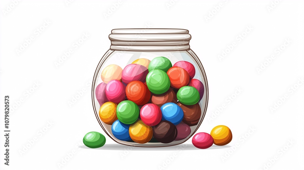 illustration of a jar brimming with vibrant candies, set against a white background, ideal for candy-themed projects. illustration of a jar brimming with vibrant candies, set against a white background, ideal for candy-themed projects.