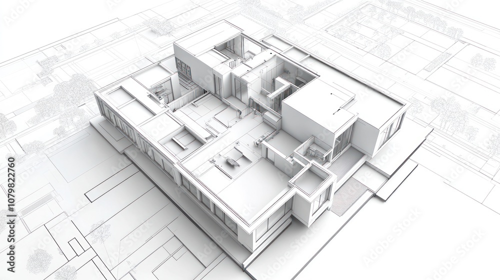 A 3D architectural model showcasing a modern building design. A 3D architectural model showcasing a modern building design.