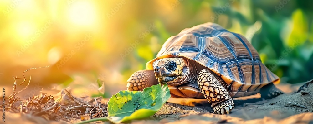 Tortoise Slowly Munching on Leaf in Desert Environment Capturing Patience and Resilience Tortoise Slowly Munching on Leaf in Desert Environment Capturing Patience and Resilience