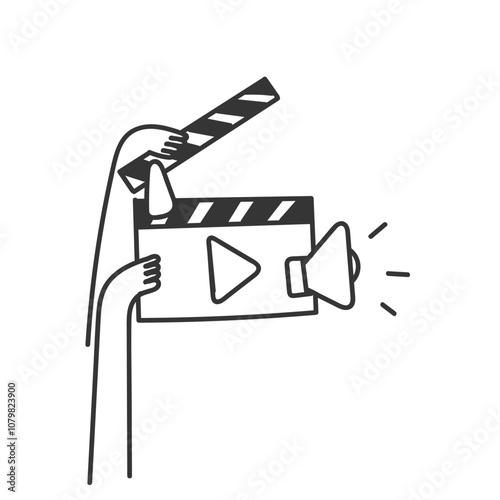 movie play and speaker icon illustration related in doodle drawing cartoon style