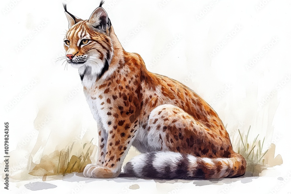 Obraz premium A detailed illustration of a lynx sitting gracefully, showcasing its features and fur patterns.