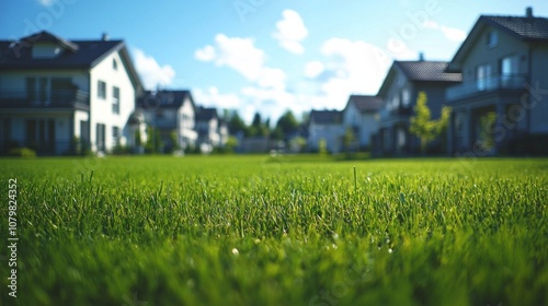 Wallpaper Mural Lush green lawn in a suburban neighborhood under a clear blue sky with houses in the background on a sunny day Torontodigital.ca