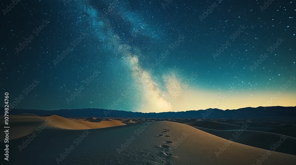 Milky Way Over Sand Dunes with Footprints Milky Way Over Sand Dunes with Footprints