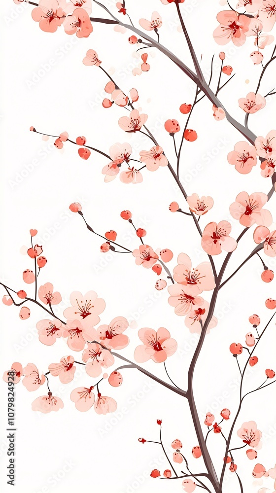 Elegant Minimalist Cherry Blossom Floral Pattern on White Background Elegant Minimalist Cherry Blossom Floral Pattern on White Background