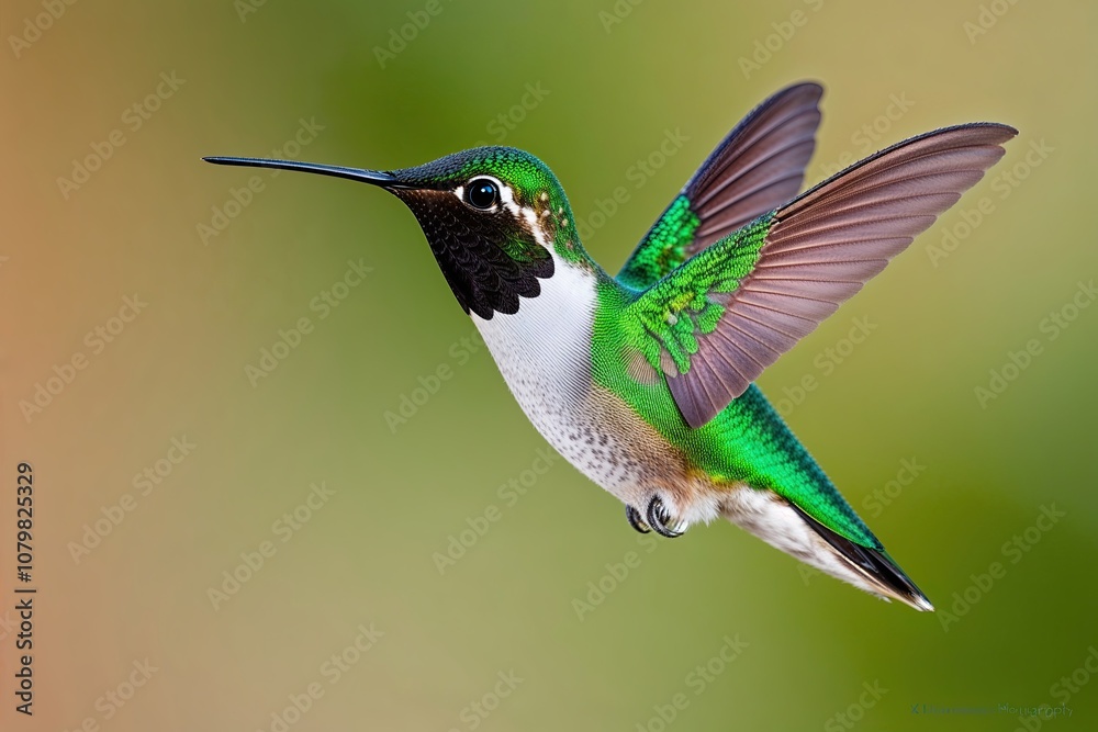 Vibrant Emerald Hummingbird Closeup Against a Simple Background Vibrant Emerald Hummingbird Closeup Against a Simple Background