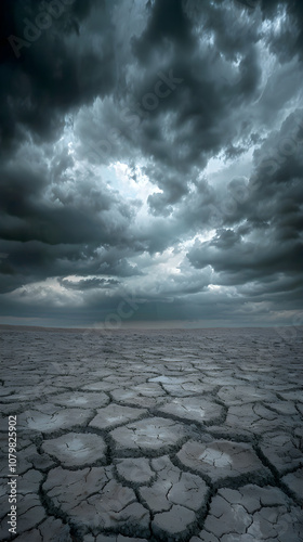 Desolate Landscape Evoking Emptiness and Nullity Under Foreboding Cloudy Sky