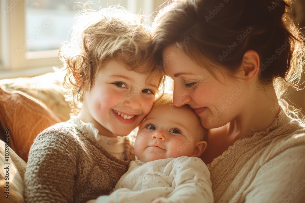 Heartwarming Family Moment Tender Bonding in Sunlit Home Heartwarming Family Moment Tender Bonding in Sunlit Home