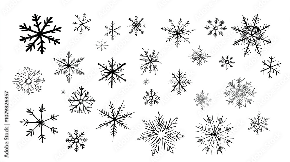 Black and White Snowflakes in Intricate Designs – Minimalist Silhouette Vector for Winter and Holiday Decor Black and White Snowflakes in Intricate Designs – Minimalist Silhouette Vector for Winter and Holiday Decor