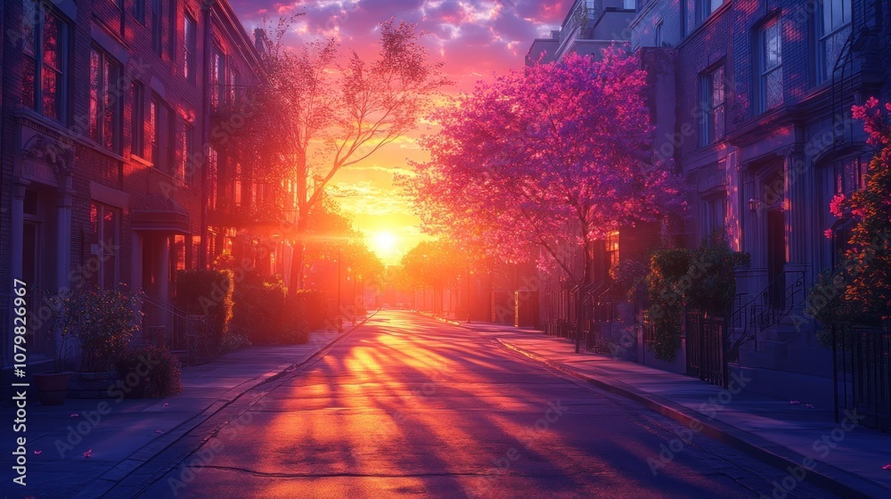 Fototapeta premium Golden Hour Street Scene