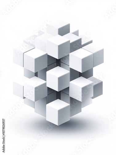 graphic featuring identical stacked cubes in a symmetrical arrangement, illustrating the concept of uniformity and precision in design, isolated on white.